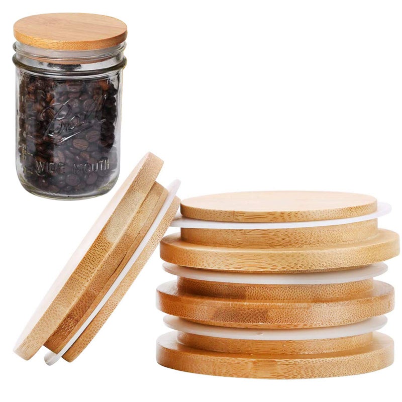 Together-life 6 Pack Wooden Mason Jar Lids, Reusable Bamboo Mason Canning Lids Compatible with Wide Mouth Mason Jar Canning Jar - Image 3